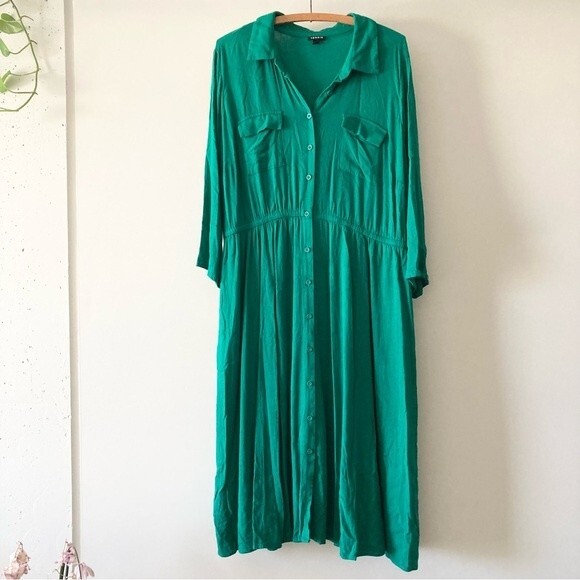 Torrid Green Button Up Long Sleeve Dress Size 2X - Picture 1 of 7